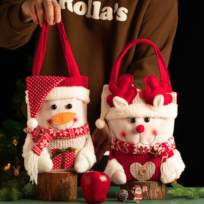 Julegavepose for 2023, Bærbar Gavepose for Julaften, Eplepose, Godteri Emballasjebokser, Bærbare Dekorasjoner, Snømann