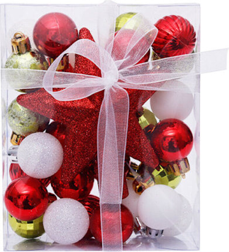 Julepynt, 30-delt sett, 3 cm, julekuler, juletre-stjerne-gaveeske-sett, juletre-pynt Gelb