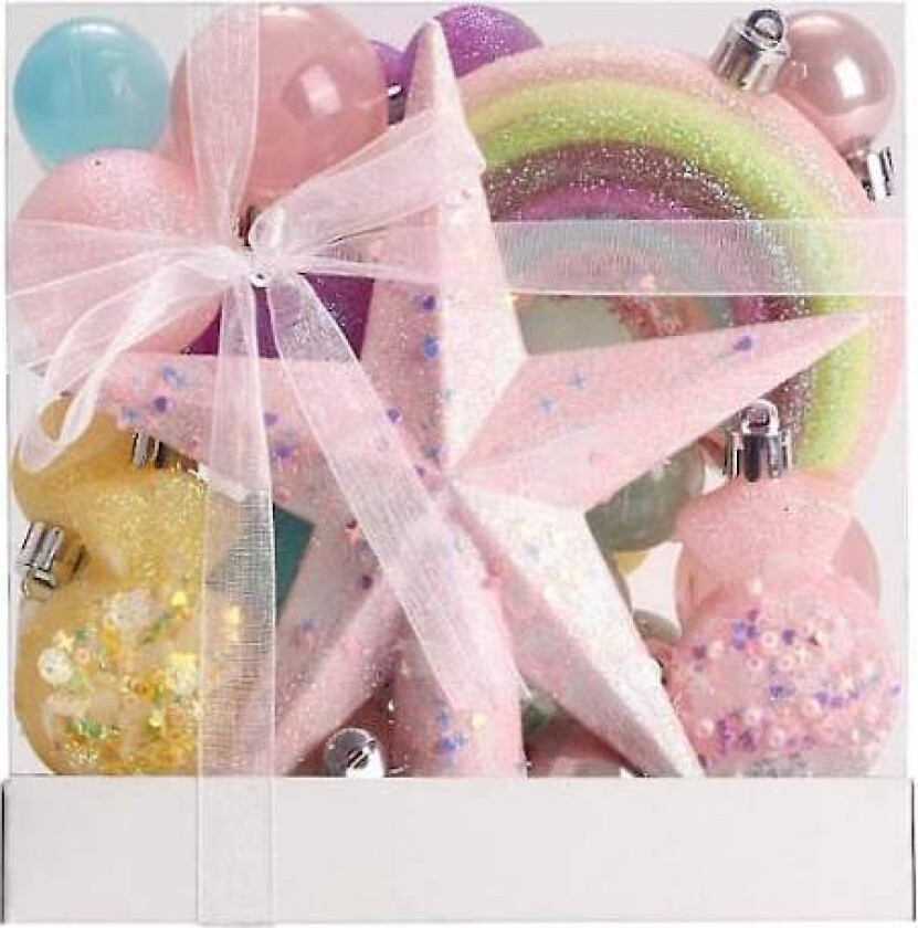 Julepynt Regnbuefargede Julekule Sett Med Jule-stjerne Knusebestandig