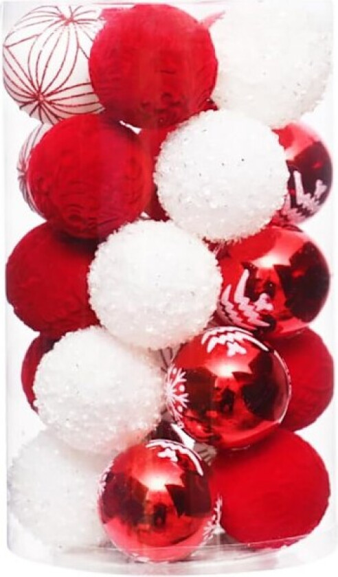 25 stk Julekuler, Gjenbrukbare Uknuselige Pynt til Fest & Juletrepynt Red White