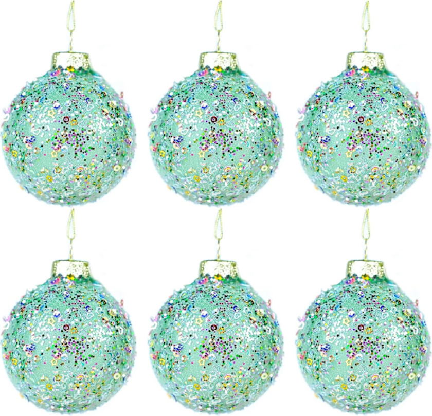 2.76 TOM Hengende Julekuler, Glitter Glasspynt til Juledekorasjon (B, 6 stk) B