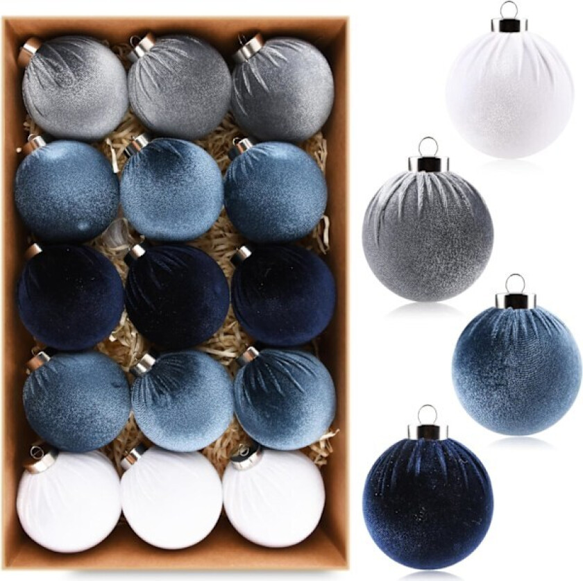 Juletrærpynt Fløyelsballer, Pakke med 15 stk Uknuselige Julekuler Dekorasjonssett, Flerfarget Set 2