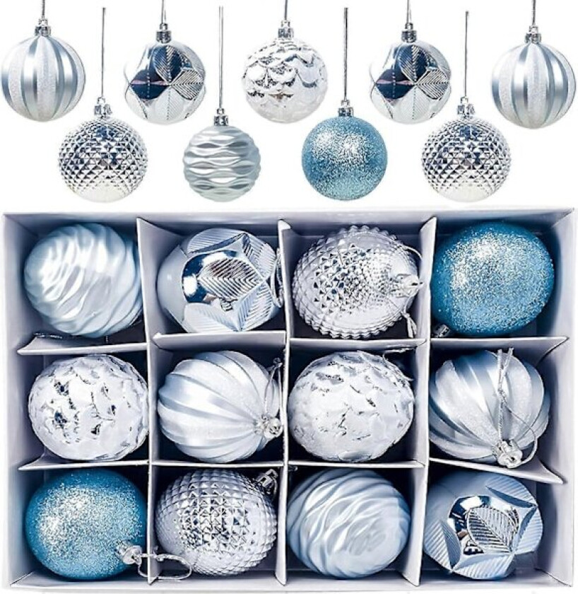 Julekuler, 12 stk Juletrær Kuler Julekuler, Juletrær Pynt Matte og Blanke Glitrende Juletrær Kuler 6CM (Blå)
