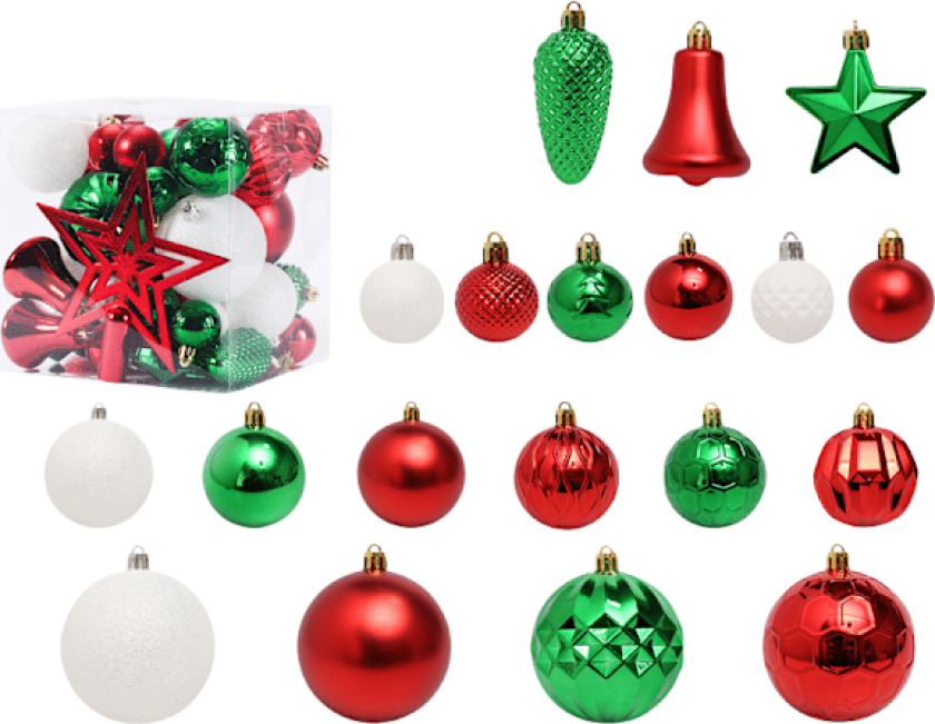 Julepynt, 45 stk. trepynt, julekuler, juletrær-hengende sett Rot