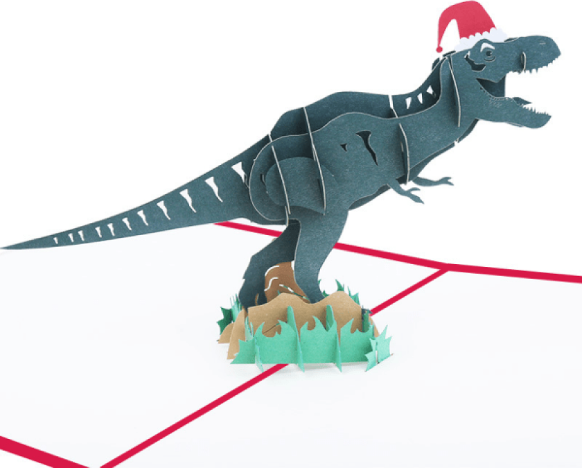 5 Julekort Jule Dinosaur 3D Gratulasjonskort P