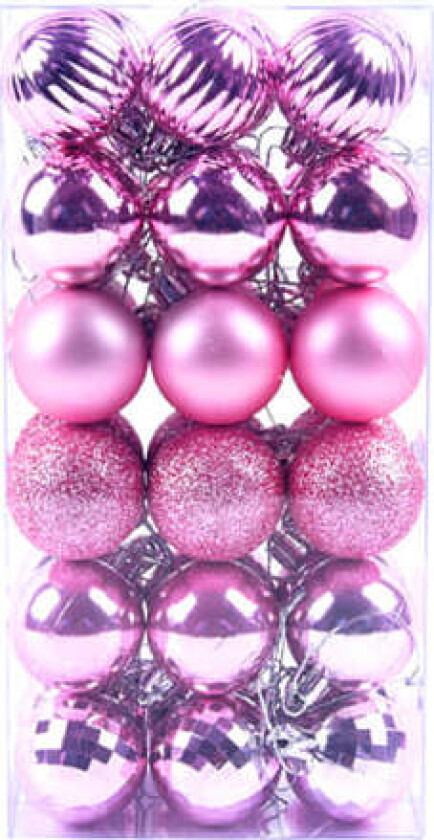 Pakke med 36 julekulepynt usynlig juledekorasjon juletrepynt rosa