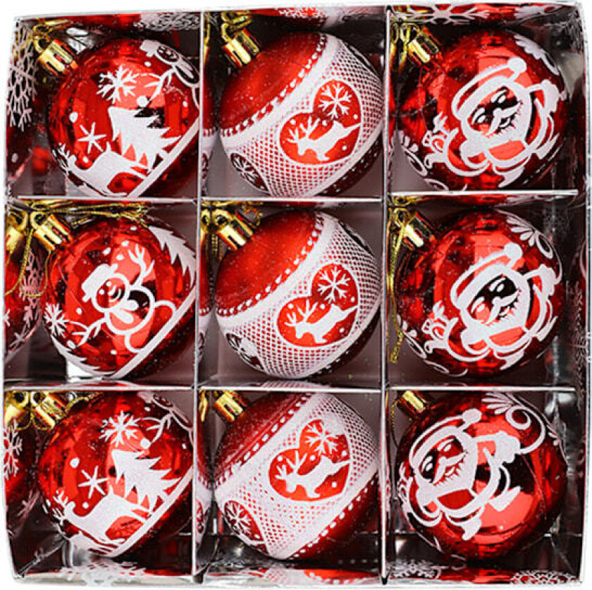 (Rød) 9 stykker julekuler, 60 mm julekuledekorasjoner for juletreet, knussikre røde kuler