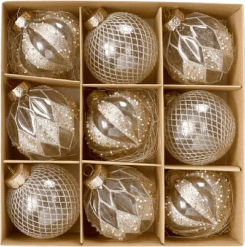 Julepynt, gjennomsiktig malt julekulesett, juletrærtilbehør-anheng Aprikose