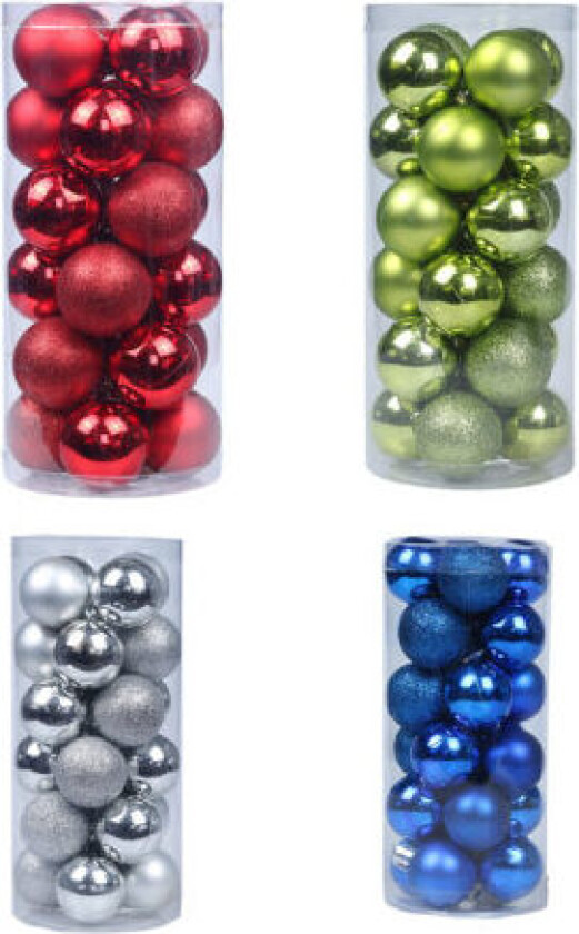 Sett med 4 bokser med julepynt 3 cm Fargerike julekuler Beleggte plastballer til å henge på juletreet E