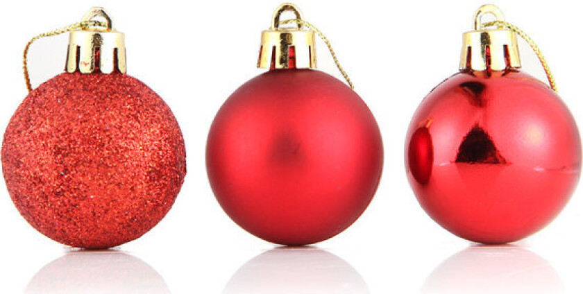 Sett med 24 røde uknuselige julekuler - 4 cm - Hengende jul