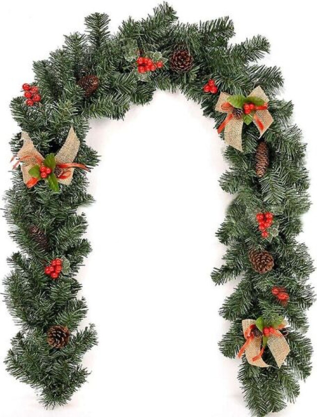 1,8 m Julekrans med kongler, sløyfe og røde bær - Julekranser Grønt Krans