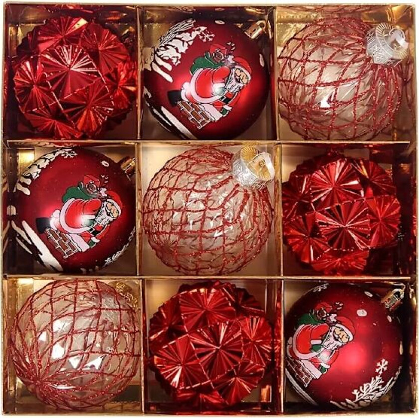 9-delt julepyntsett, fargerike julekuler, anheng, pynt, juledekorasjon, julekuler
