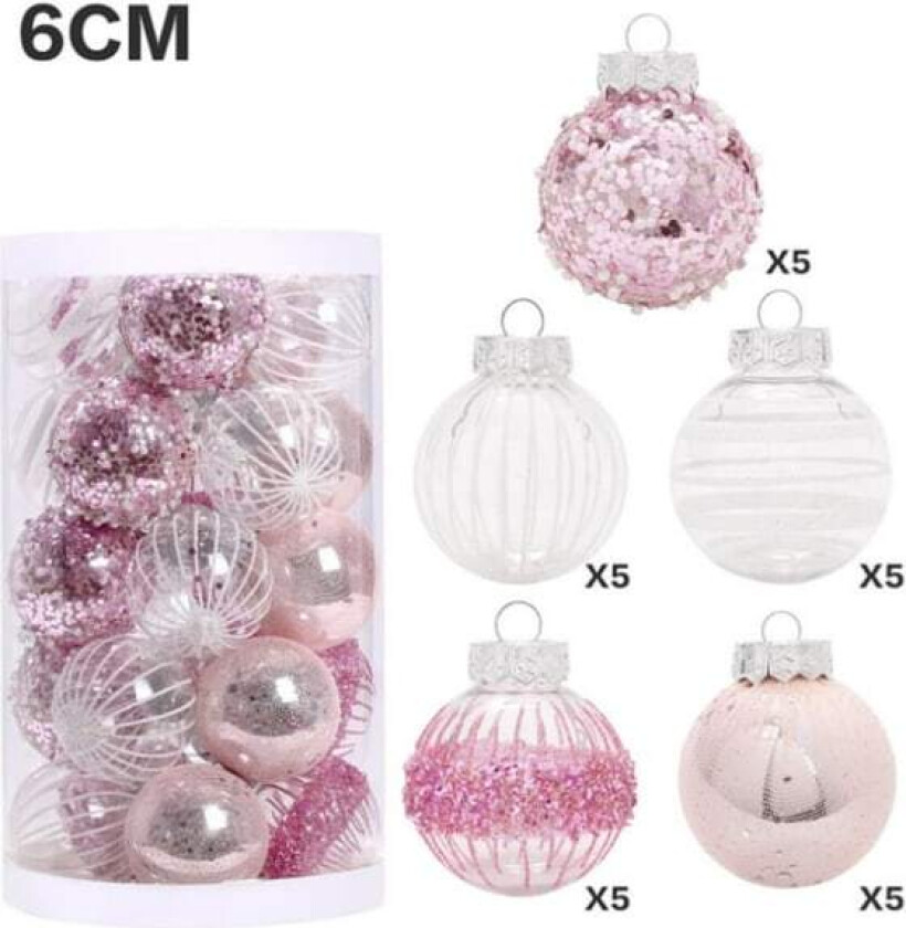 Julekuler Ornamenter til Juletreet, 25 stk Plast Ugjennomsiktige Ornamentkuler Juletrepynt Fargede og Glitterfestpynt