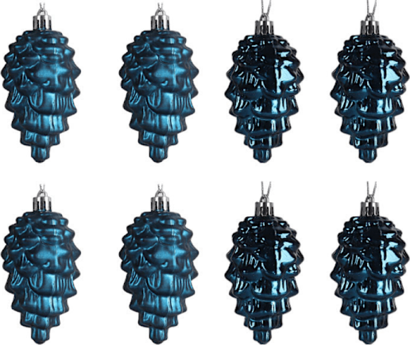 Set med 8 juletrærpynt, 9 cm, blanke og matte julekuler, kjegledekorasjon Blau