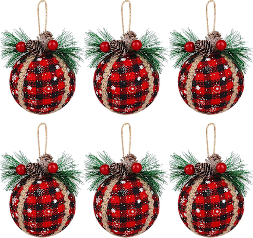 Julekuler i rødt rutete mønster - 7,6 cm svart & rød buffalo