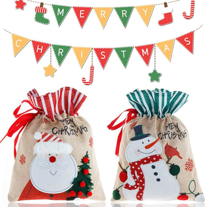 REMAKE 2-pakks gavepose med snor, gjenbrukbar stoffpose Bærbare gaveposer for juledekorasjon, Sunmostar