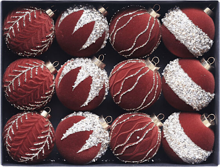 12 stk. Julekuler, 8 cm, Julekule-sett, Juletrepynt braun