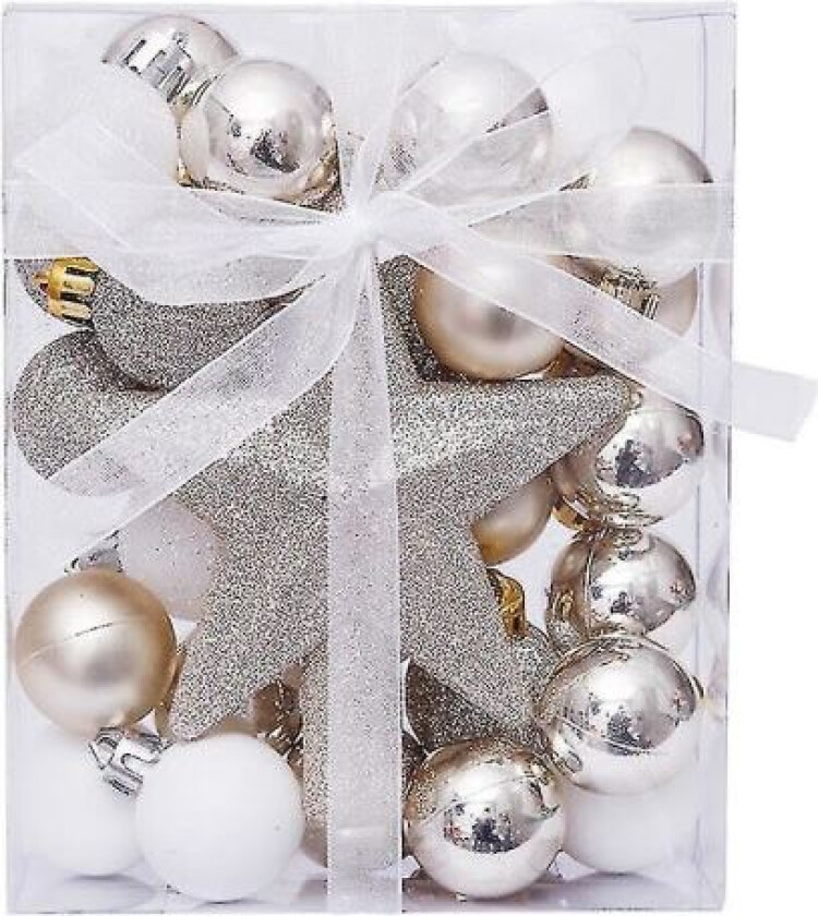 30 julekuler - Sprøsikker juletrekula Dekorativ hvit gullbelagt