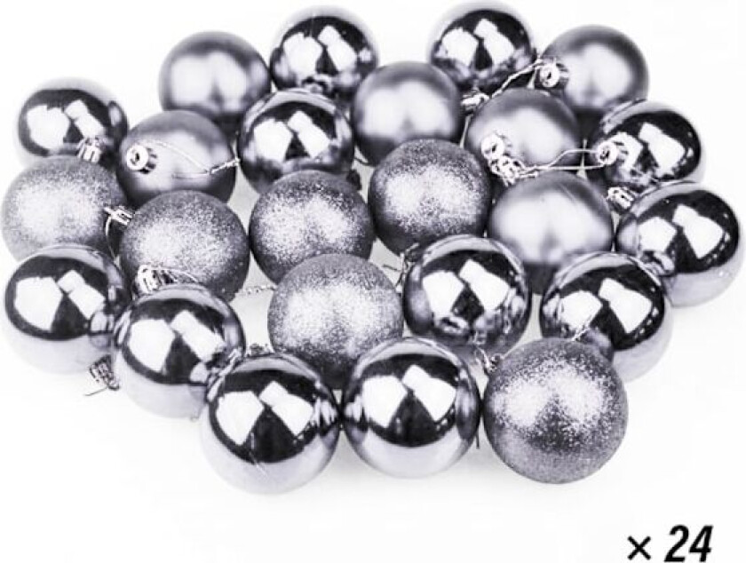 Julekuler Sett Sølv - 24 Stykker Plastjulekuler - Julegaver - Julepynt - Ulike Overflater - Chri