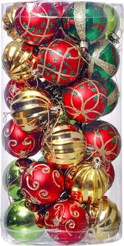 30 stk Julekuler Ornamenter, Knusefrie Julepynt Hengepynt Juletre Dekorasjon (Grønn & Gull)