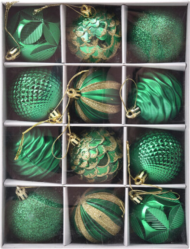 12 stk grønne julekuler, julekuler til juletreet