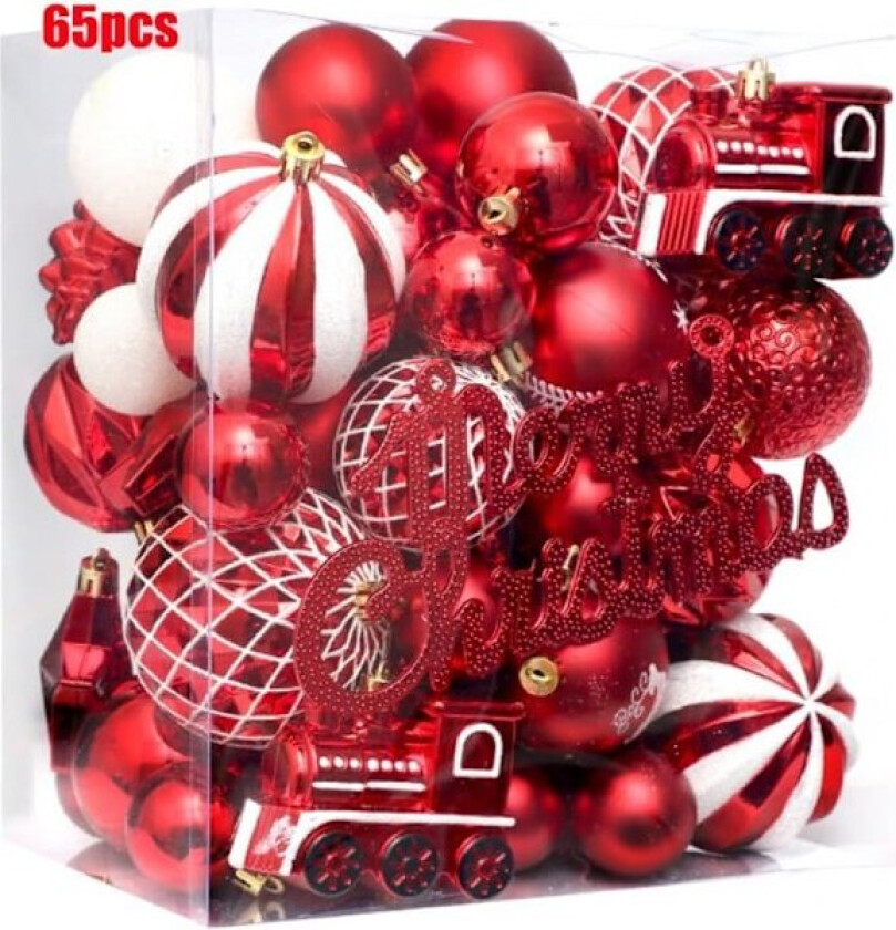 65 stykker juletrepynt (rød) julekuler lett juletrebal