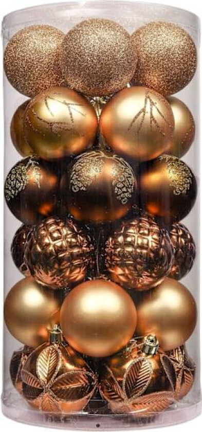 Julekuler, 30 stk 6 cm Skogkuler i Kobber og Gull Julekulepynt til Juletreet Kobber Gull Copper Gold