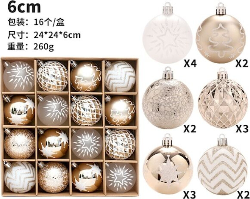 Nyankommet champagne gull og hvit malt julekule sett juletrepynt anheng hjem fest dekorasjon 24*24*6cm