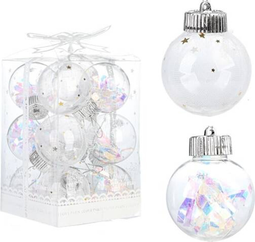 12 stk Julepynt, Julekule Henger Tilbehør, Juletrepynt, Julekule Gaveesker Transparent Plastkuler (6cm)