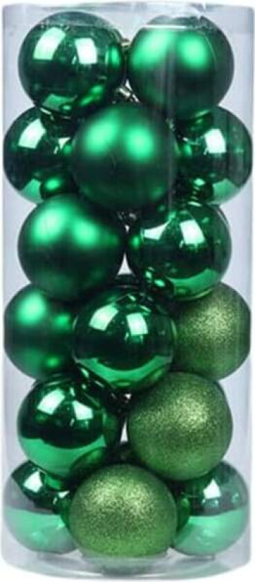 Sett med 24 julekuledekorasjoner i plast - Mørkegrønn