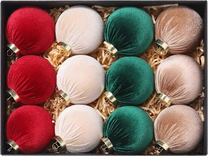 Julekule, Julepynt, 8cm/12 stoffkledde julekuler gavepakke, Juletrepynt