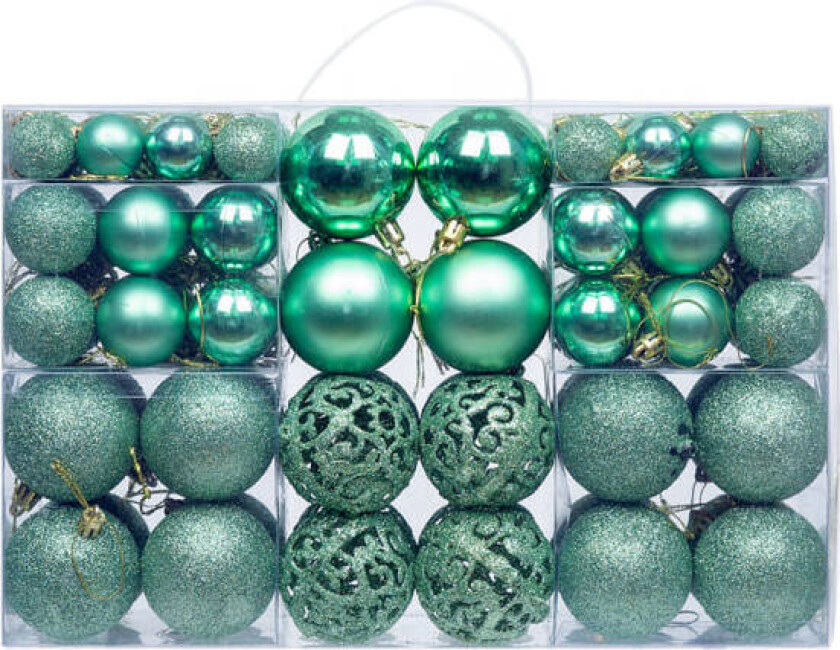 Pakke med 100 robuste julekule i plast innendørs utendørs julepynt Tredekorasjon Lysegrønn