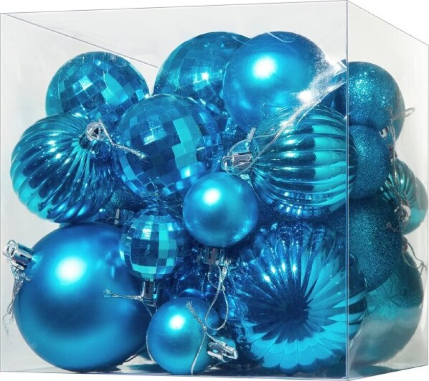 36-pak julekuler, knusesikre julekulepynt med hengeløkke for juletredekor, bryllupsfest, høytid, himmelblå
