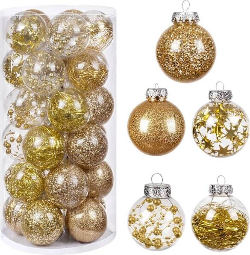 30 stk juledekorasjonskuler, 5 stiler gull julekule U