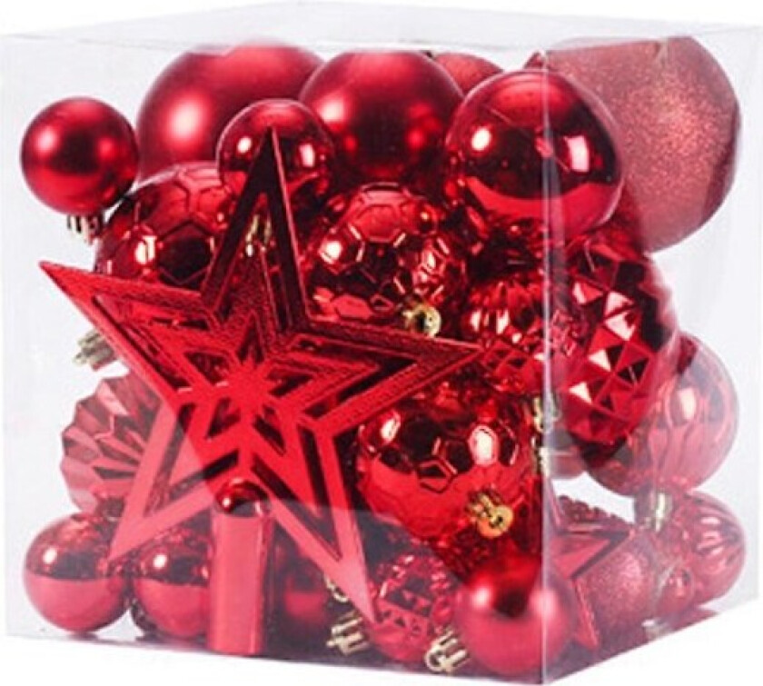 Røde knusefrie julekuler, juletrærgaveboks (45 stykker)