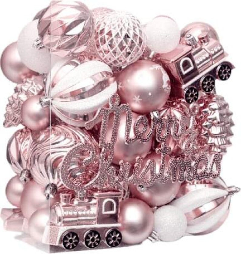 Julepynt, 65-delt sett med malte julekuler, juletrærpynt Rosa