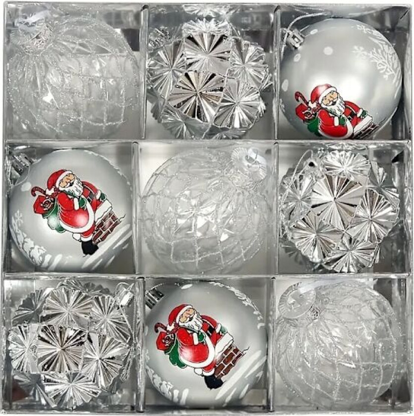 9-delt julepyntsett, fargerike julekuler, anheng, pynt, juledekorasjon, julekuler