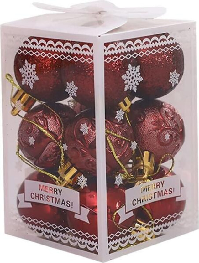 12 stk julekulepynt (vinrød)