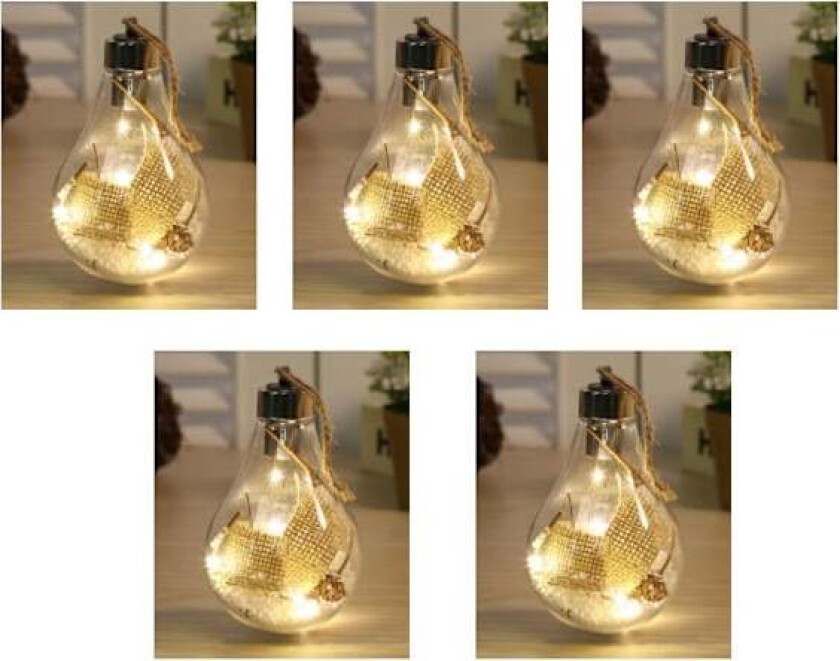 5 stk hengende julekule med LED-lys Hengende julekule med kunstig snø og furunåler Bær til juletredekor