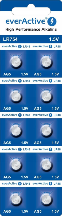 Everactive Mini Alkalisk Batteri Everactive Ag5 G5 Lr754 Lr48 - Blisterpakning Med 10 Stk.