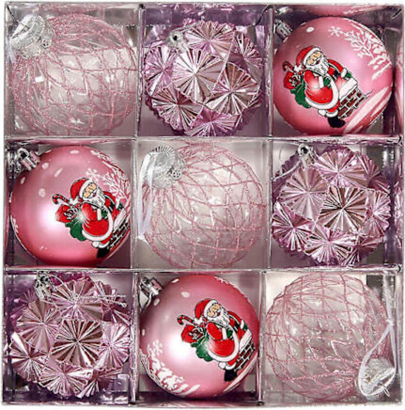 Ny julekule, julegaver, forgylt plastkule, julekulesett anheng pink