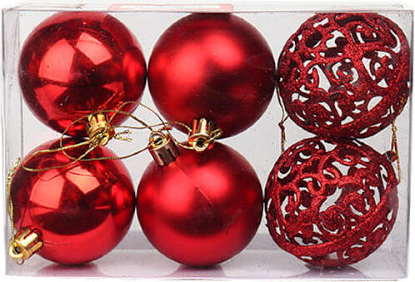 Julekulesett med anheng til juletrepynt red 6cm