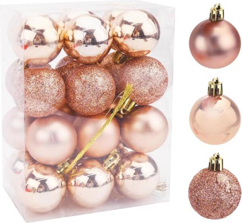 Julekule, juletrepynt, plastpynt til juletreet, til julefester, høytidsfester - 4 cm (rosa gull)