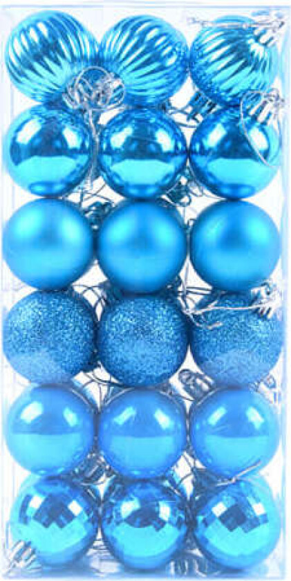 Pakke med 36 julekulepynt usynlig juledekorasjon juletrepynt blå innsjø