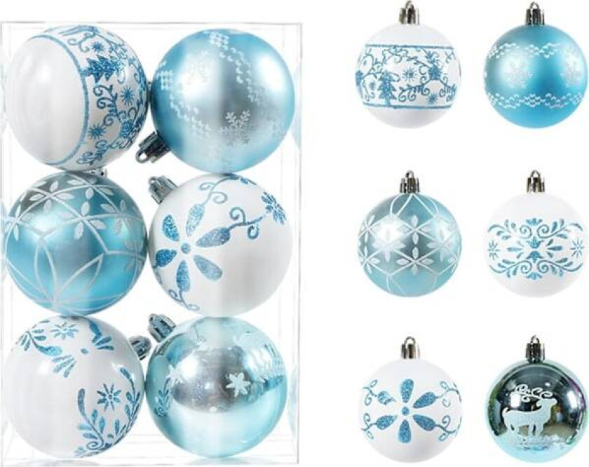 Julekuler, 6 stk Blå Hvite Juletre Kuler Uknuselige Julehengende Kuler Julekulepynt Chris