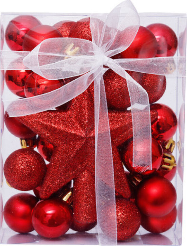 To esker med julepynt 3cm sett 30 julekuler tre