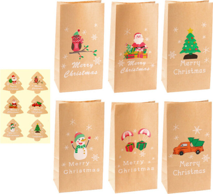 6 stk kraftpapir gavepose jul God jul papirpose p