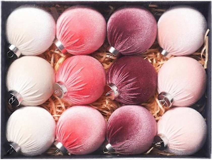 Julekule, Julepynt, 8cm/12 stoffkledde julekuler gavepakke, Juletrepynt