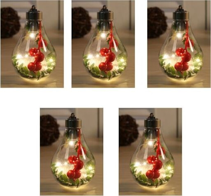 5 stk hengende julekule med LED-lys hengende jul