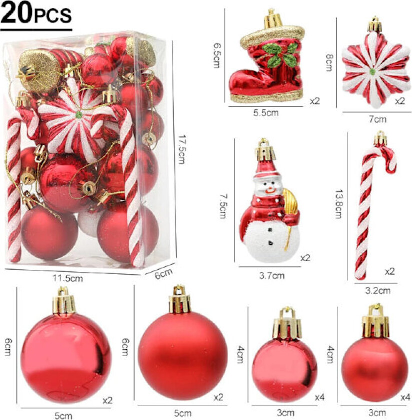 Julekuler Røde Suckerstang Hengepynt Store anhengsett Julepynt til hjemmet 2024 Natal Navidad Nyttår Red-20pcs